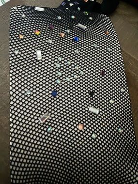 Embellished Black Fishnet Stockings with Multicolor Gems